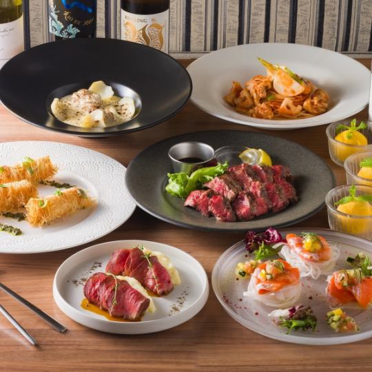 「時令蔬菜和北海道牛裡肌牛排」新年及年末派對套餐,包含7道菜和120分鐘暢飲,價格為6000日元