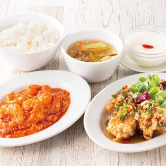 【これぞ中華の王道!】海老チリ(ハーフ)【1辛】&油淋鶏(ハーフ)セット【Half&Half set】