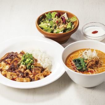 【辛味好きの方へ!】麻婆ごはん(ハーフ)【2辛】&濃厚ごま担々麺(ハーフ)【1辛】セット【Half&Half set】