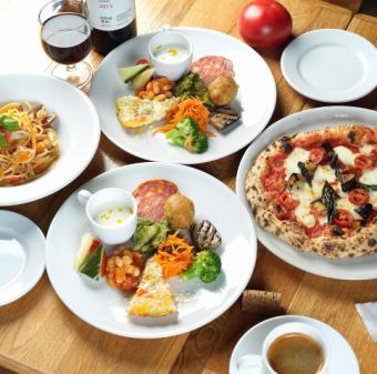 【晚餐套餐C】附无限畅饮！可以享用披萨、意大利面、主菜的晚餐套餐：5,500日元（含税）
