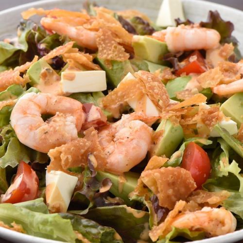 Shrimp avocado, cheese spicy salad