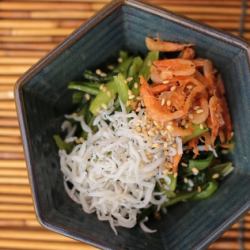 Sakura shrimp and whitebait komatsuna namul