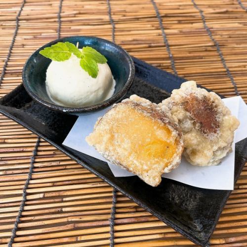 Anno sweet potato tempura and vanilla ice cream