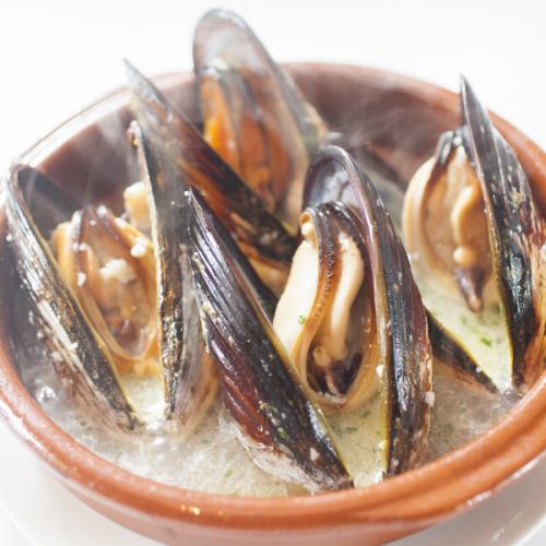 Domestic live mussels steamed in white wine