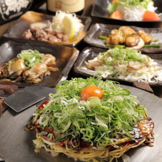 【ねぎ庵コース】豚トロ・焼きそば・牡蠣ときのこ焼き・お好み焼き3H飲み放題付き8品6000円