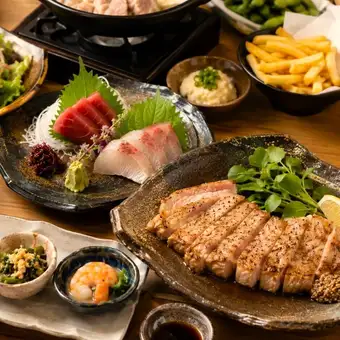 イチオシ！【雅コース】 鮮魚2種盛りにメインは2種から選べる♪ 2時間飲み放題 8品 3,500円
