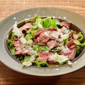 Homemade roast beef green salad with lemon ginger dressing