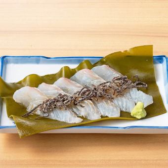平目の昆布〆 塩昆布添え