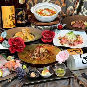 超オススメ！【琥珀の団欒コース】特選牛ミスジの炉端焼き等2時間飲み放題付き4,950円