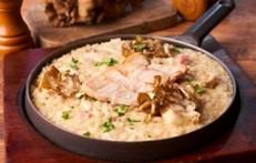 Risotto with sticky pork and porcini mushrooms