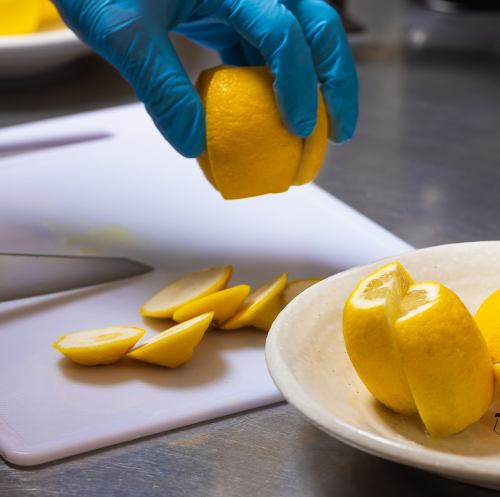 Fresh lemons carefully cut into pieces!