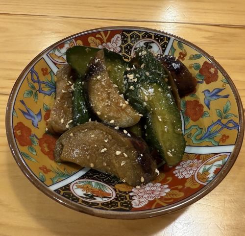 きゅうりと茄子の辛子漬け