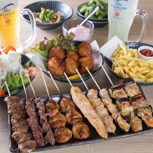 【各種宴会におすすめ◎】こだわりの焼き鳥やその他居酒屋メニューを含む全7品＋90分飲み放題付コース★
