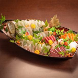 Flounder live sashimi and sashimi boat