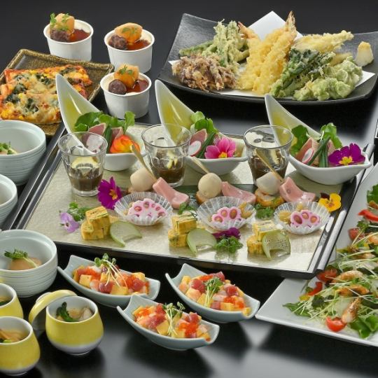 Spring Party [Colorful Course] Assorted tempura, spring vegetable chawanmushi, mini bara chirashi, etc. {120 minutes all-you-can-drink included}