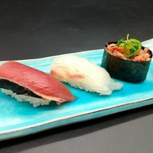 Spring sushi platter with three varieties