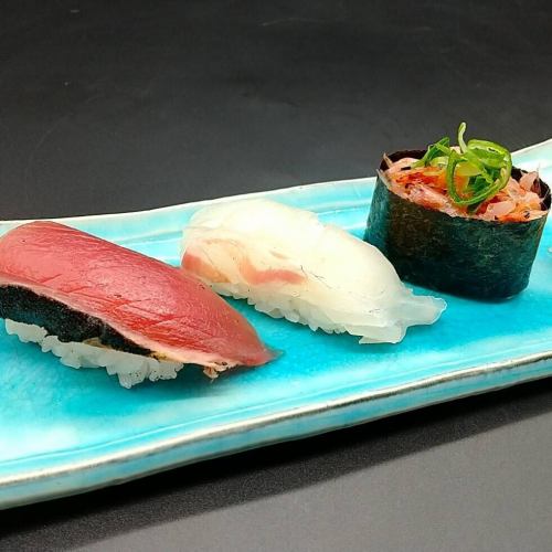 Spring sushi platter with three varieties