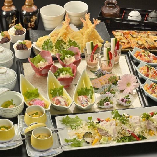 夏宴会【彩りコース】天ぷら盛りや夏野菜茶碗蒸し、ミニバラチラシ寿司等《120分飲み放題付》