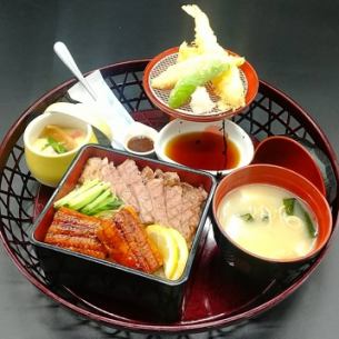 【季節の御膳】鰻とサーロイン合盛り スタミナ籠御膳(～7/31まで)