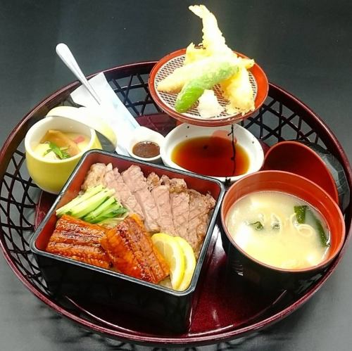 【季節の御膳】鰻とサーロイン合盛り スタミナ籠御膳(～7/31まで)