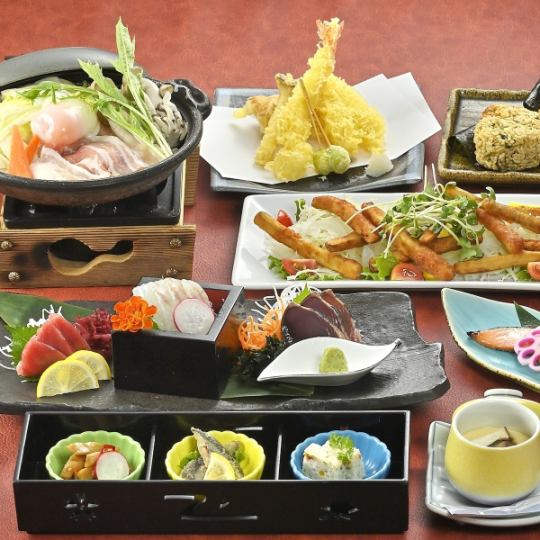 秋宴【時令套餐】陶盤豬肉壽喜燒、天婦羅、生魚片、柚子醬銀鮭(含120分鐘無限暢飲)