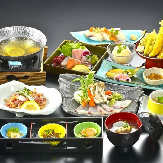 冬日宴会【怀石料理】黄尾鱼涮锅、中肥生鱼片、西京烤河豚、天妇罗、原创寿司等(含120分钟无限畅饮)