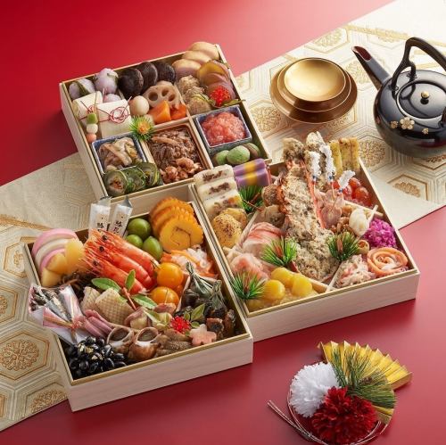 木箱7寸3段重『味選おせち 福(ふく)』全55品目 (年越しそば付)約3~4人前