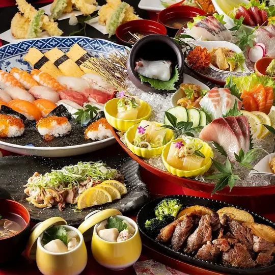 Winter Banquet [Special Selection: 8-piece Sushi Platter with Medium Fatty Tuna & 7 Kinds of Generous Sashimi Course] Wagyu Beef Ribs and Chicken Tataki (120-minute all-you-can-drink included)