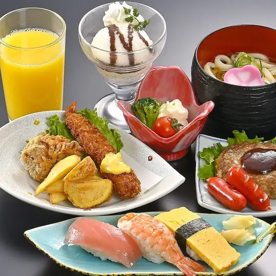 Children's meal set (bamboo) with one drink included.