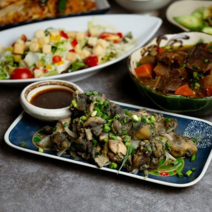 【得々コース】宮崎地鶏もも肉の炭火焼きや鮮魚三種盛りなど全8品・2時間飲み放題3480円