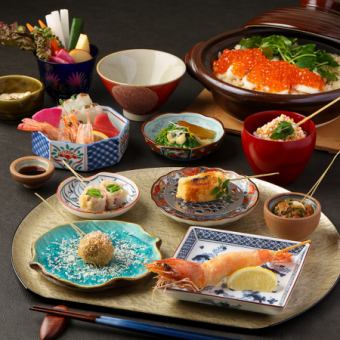 <Make a lunch reservation here♪> [9 dishes in total ◆ Enjoy seasonal skewers and Thai clay pot rice] 3,500 yen