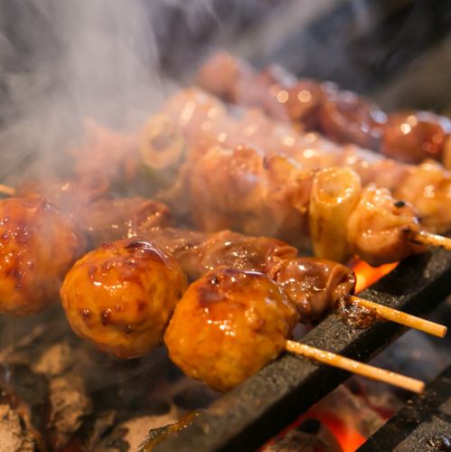 Yakitori baked over charcoal fire slowly