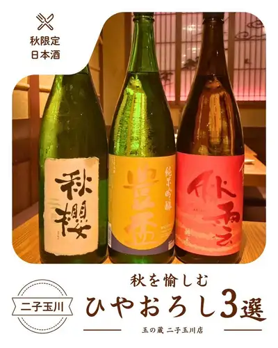 Three recommended Hiyaoroshi sakes to enjoy autumn 💫

When you think of autumn, you think of hiyaoroshi (chilled sake)!

The sake brewed in winter is pasteurized only once.
Aged slowly over the summer.
It is shipped in the fall without being fired a second time.
This is a seasonal sake.

In Tamanokura,
Hiyaoroshi, which makes you feel the arrival of autumn
New stock has arrived!

This time,
Here are three unique brands to introduce.

🌸 Fukucho Akizakura Hiyaoroshi

While cherishing the delicate flavor,
A crisp, dry finish.
Enjoy it with seasonal autumn ingredients.

🌙 Houhai Gekkishu Junmai Ginjo Hiyaoroshi

A gentle, fruity scent reminiscent of green apples.
With a smooth texture, a pleasant acidity and a soft umami flavor spread throughout the mouth.
The aftertaste is clean and crisp.

☁️ Izumo Fuji Akigumo Junmai Hiyaoroshi

It evokes the feeling of an autumn evening.
A smooth and refined bottle.
The aroma of rice and the mild, mellow flavor,
It spreads gradually.

Each offers a different aroma and flavor to enjoy.
Sake that is perfect for autumn.

Find your favorite cup,
Enjoy the flavors of autumn along with seasonal dishes.

If you want to enjoy seasonal sake in Futako-Tamagawa, head to Tamano-kura.

───────────────────────────
📍 3-13-8 Tamagawa, Setagaya-ku, Tokyo | 3-minute walk from Futako-Tamagawa Station
🕐 Weekdays 17:00-23:30 / Weekends and holidays 13:00-23:00
☎︎ 03-6411-7630
🔗 For reservations and details, please check the link in our profile.
───────────────────────────

#Tamanokura #FutakotamagawaIzakaya #FutakotamagawaGourmet #FutakotamagawaDinner #Futakotamagawa #SetagayaIzakaya #SetagayaGourmet #TokyoIzakaya #TokyoGourmet #SakeIzakaya #SakeBar #SakeLovers #SakePairing #SakeSnacks #AdultIzakaya #IzakayaHopping #Hiyaoroshi #AutumnSake #AutumnSake #SeasonalLimitedSake #Fukucho #Houhai #IzumoFuji #SakeLover #AutumnFlavors #SilverWeek #SilverWeek2026 #SilverWeekGourmet #LongWeekDinner