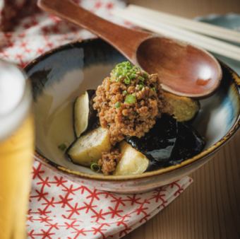 Fried eggplant meat miso bukkake