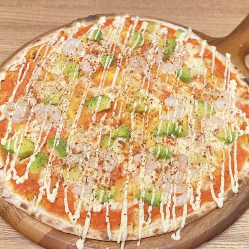 Shrimp and avocado spice pizza