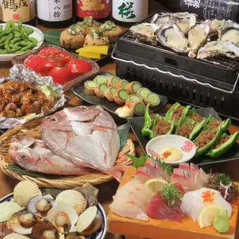 各種宴会に◎刺盛4種や焼き牡蠣など全10品と2時間飲放付！【浜けん満足コース】6000円(税込)