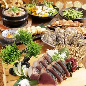 Perfect for year-end parties! Includes 8 dishes such as bonito sashimi and stone-grilled mushroom rice, plus 2 hours of all-you-can-drink! 5500 yen (tax included)