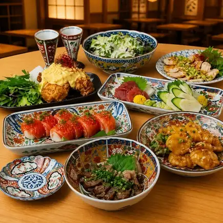 ■2.5-hour all-you-can-drink with draft beer: Japanese banquet course featuring chicken nanban, raw meat dishes, Hamamatsu gyoza, and more (8 dishes in total) 5000 yen ⇒ 4000 yen