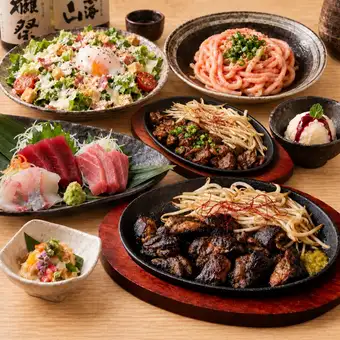 ■2小時暢飲「輕鬆滿足套餐」：刺身拼盤、烤內臟、明太子烏龍麵（共7道菜）¥4,500 ⇒ ¥3,500