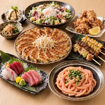 ■2.5小時暢飲「惠比壽屋標準套餐」：走地炸雞、烤串、新鮮海鮮拼盤（共8道菜）5,000日圓 ⇒ 4,000日元