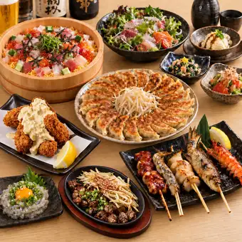 ■3小時暢飲（含生啤）：“濱松特色套餐”，包含生銀魚、遠州濱串、濱松餃子（共9道菜） 6,000日元 ⇒ 5,000日元