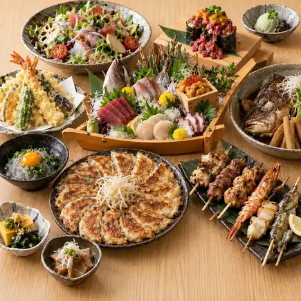 ■3小時暢飲（含生啤）：“豪華海鮮套餐”，包含天婦羅、濱名湖刺身、海膽壽司（共10道菜）¥7,500 ⇒ ¥6,500