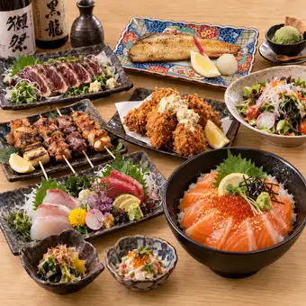 ■3-hour all-you-can-drink with draft beer: "Selected Seafood Course" featuring oysters, grilled mackerel, and seared bonito (9 dishes total) 6,000 yen ⇒ 5,000 yen