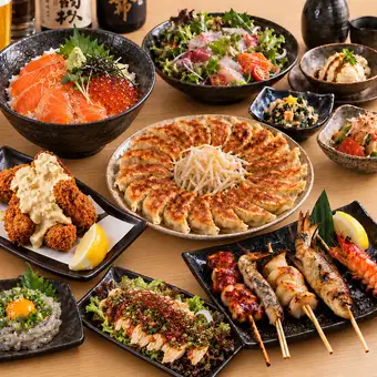 ■3-hour all-you-can-drink with draft beer: "Hamamatsu Specialty Course" featuring raw whitebait, Enshu Hamakushi skewers, and Hamamatsu dumplings (9 dishes in total) 6,000 yen ⇒ 5,000 yen