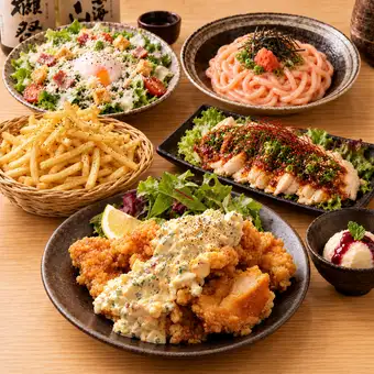 ■2小时畅饮“丰盛套餐”：糖醋鸡南蛮配薯条（共7道菜）¥3,500 ⇒ ¥3,000