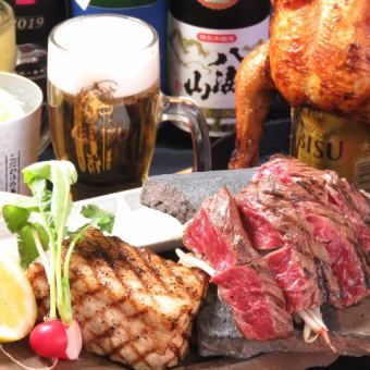 Enjoy the specialties of "MEAT Lab. SUGI"...♪ Meat Trio Set with 2 hours of all-you-can-drink and 3 meat dishes for 4,000 yen