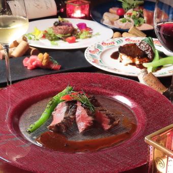 [Spring Meat Banquet Course] 2 hours of all-you-can-drink included ◆ 8 dishes including Kuroge Wagyu beef steak grilled on Yasuda tile for 6,000 yen