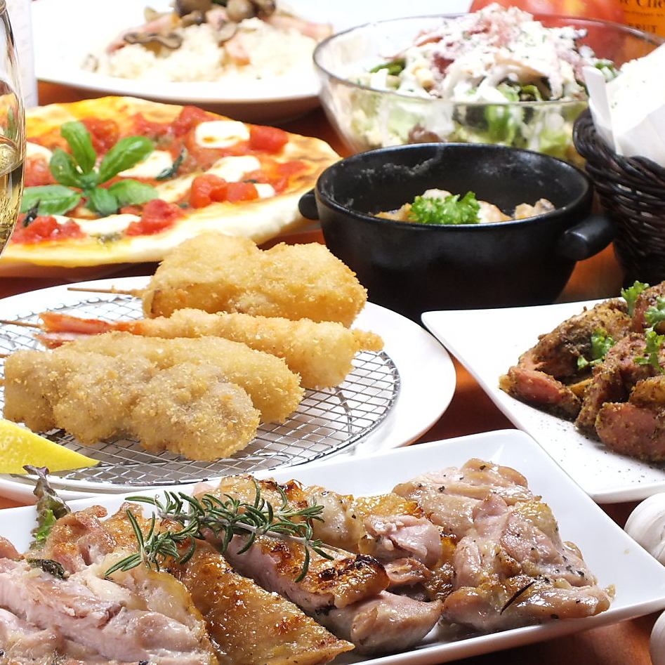 6 dishes including 2H all-you-can-drink and deep-fried skewers are 3,850 yen (tax included)