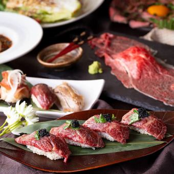 【生ビール付3時間飲み放題】本格焼き鳥&炙り肉寿司食べ放題全26品コース【4200円→3580円】