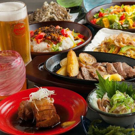 [Iejin Sakaba Recommended♪] 9 dishes in total, including Okinawa standard dishes such as sea grapes and rafute, and Agu pork steak!